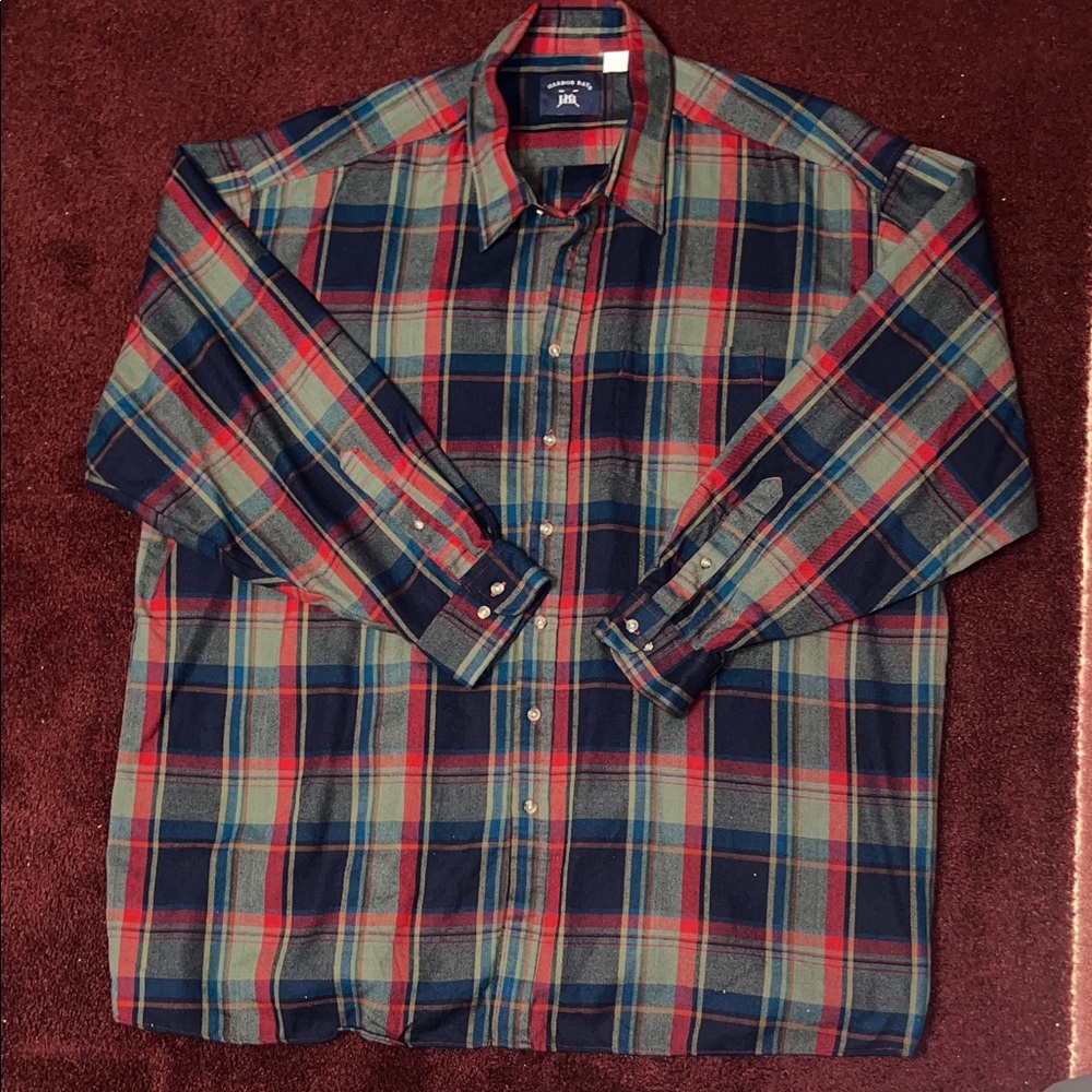 Big & Tall Men's Plaid Button-Down Shirt in Navy, Red, and Green
